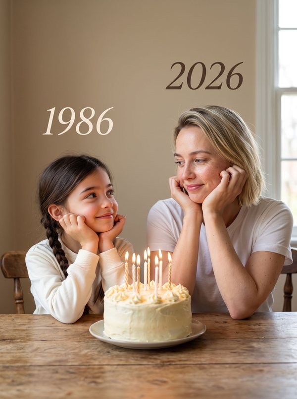 ИИ-фотосессия на день рождения «1986 → 2026» — пример