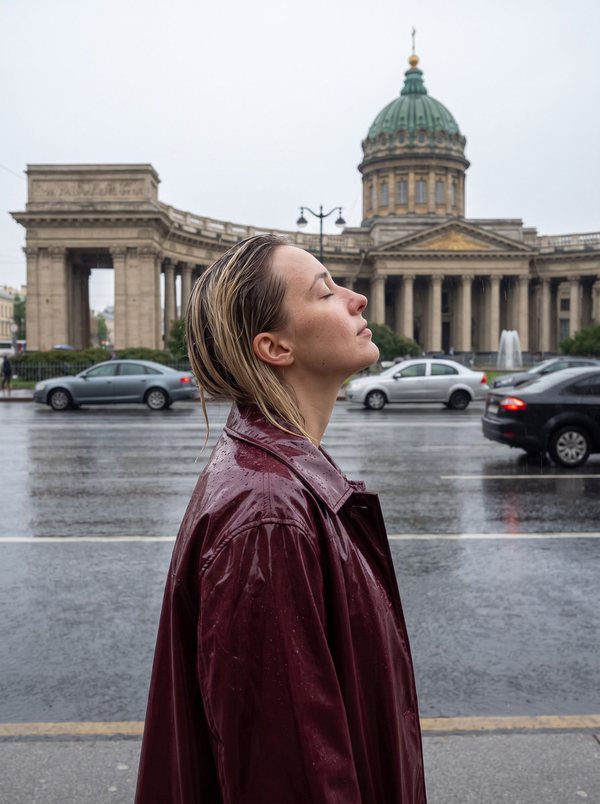 ИИ-фотосессия для девушки «Дождливый город» — пример