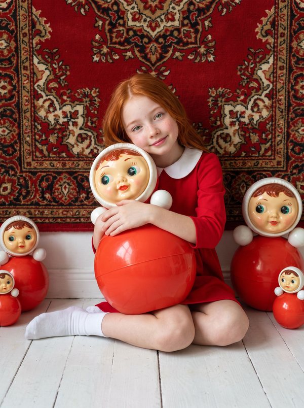 ИИ-фотосессия с детьми «Неваляшки на ковре» — пример